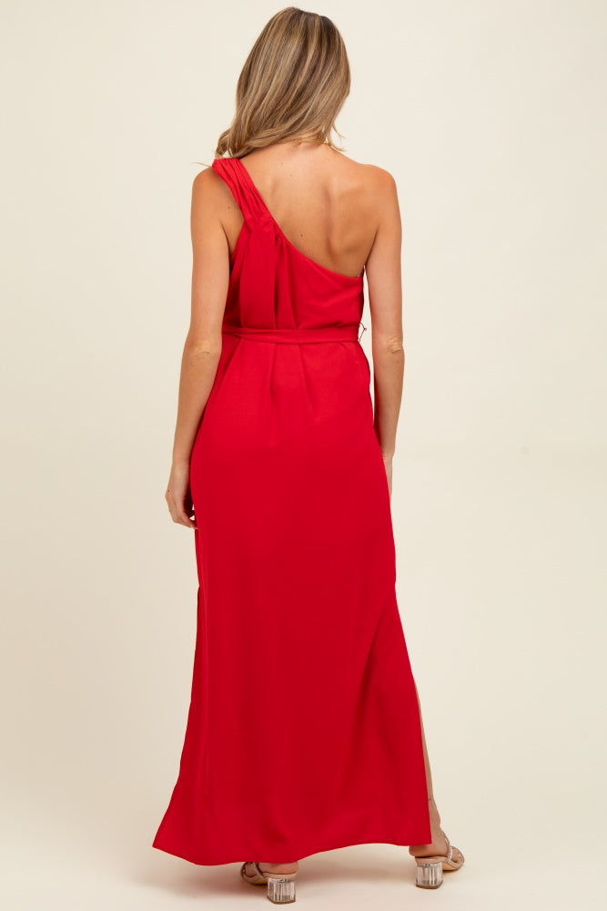 Red Asymmetrical Maternity Maxi Dress PinkBlush Red Asymmetrical Maternity Maxi Dress PinkBlush