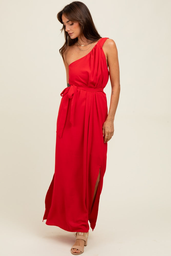Red Asymmetrical Maxi Dress