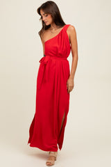 Red Asymmetrical Maternity Maxi Dress