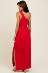 Red Asymmetrical Maxi Dress