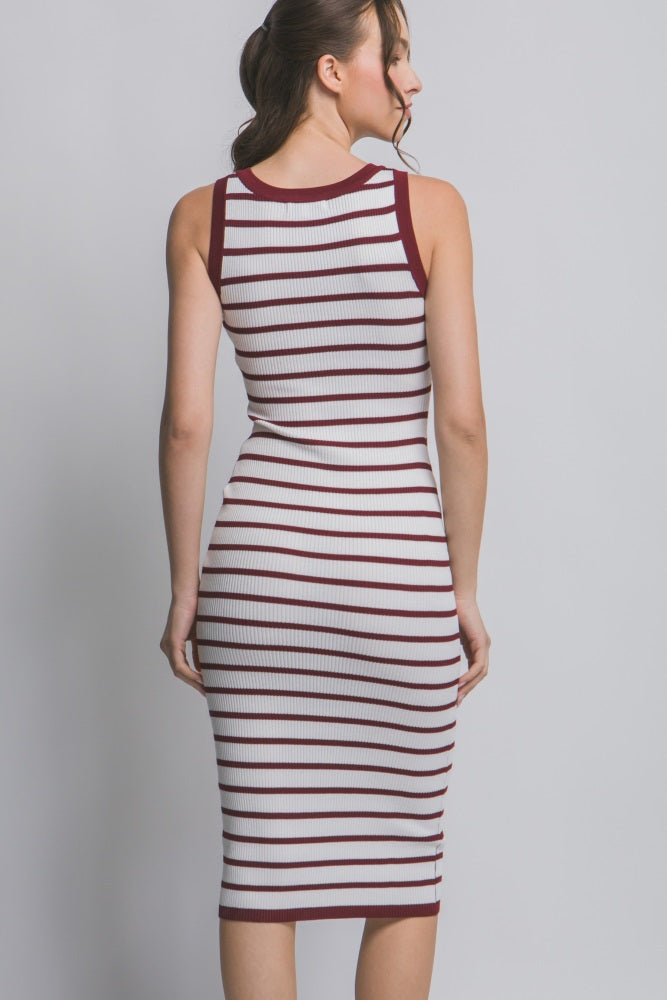 Wine Sleeveless Bodycon Midi Dress