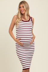 Wine Sleeveless Bodycon Maternity Midi Dress