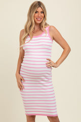 Pink Sleeveless Bodycon Maternity Midi Dress