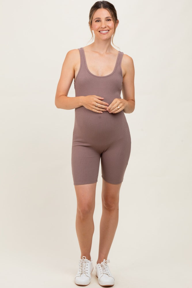 Mocha Ribbed Knit Tank Top Maternity Romper