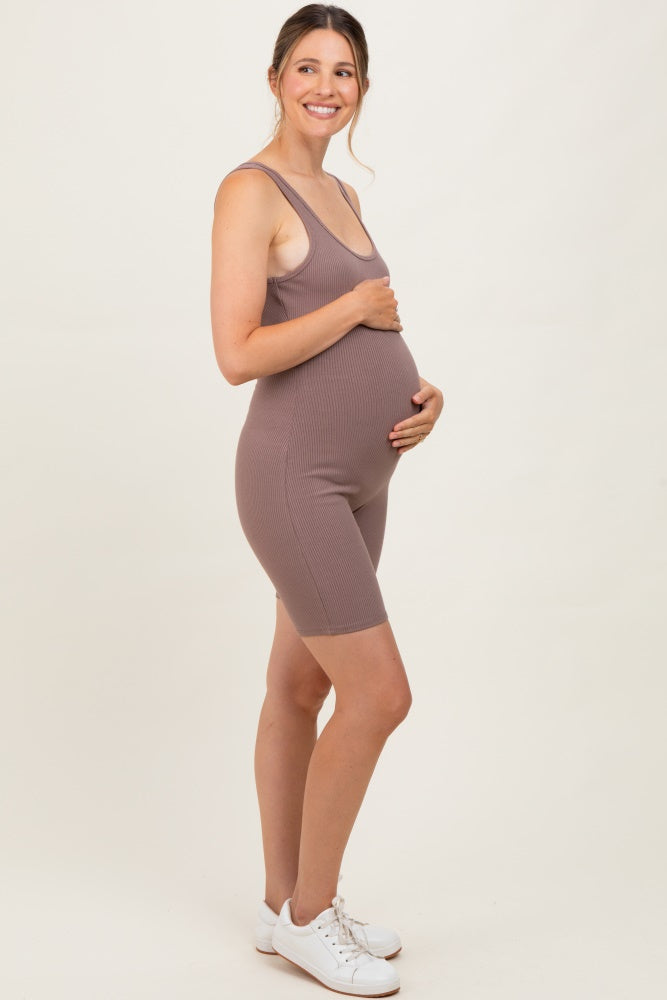 Mocha Ribbed Knit Tank Top Maternity Romper