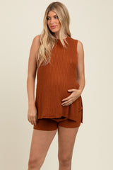 Latte Knit Sleeveless Sweater Shorts Maternity Set