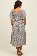 Taupe/Black Printed Maternity Dress With Pockets