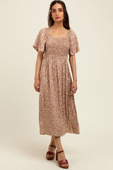 Mocha Printed Dress With Pockets