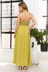 Lime Crochet Contrast Beaded Halter Neck Maxi Dress