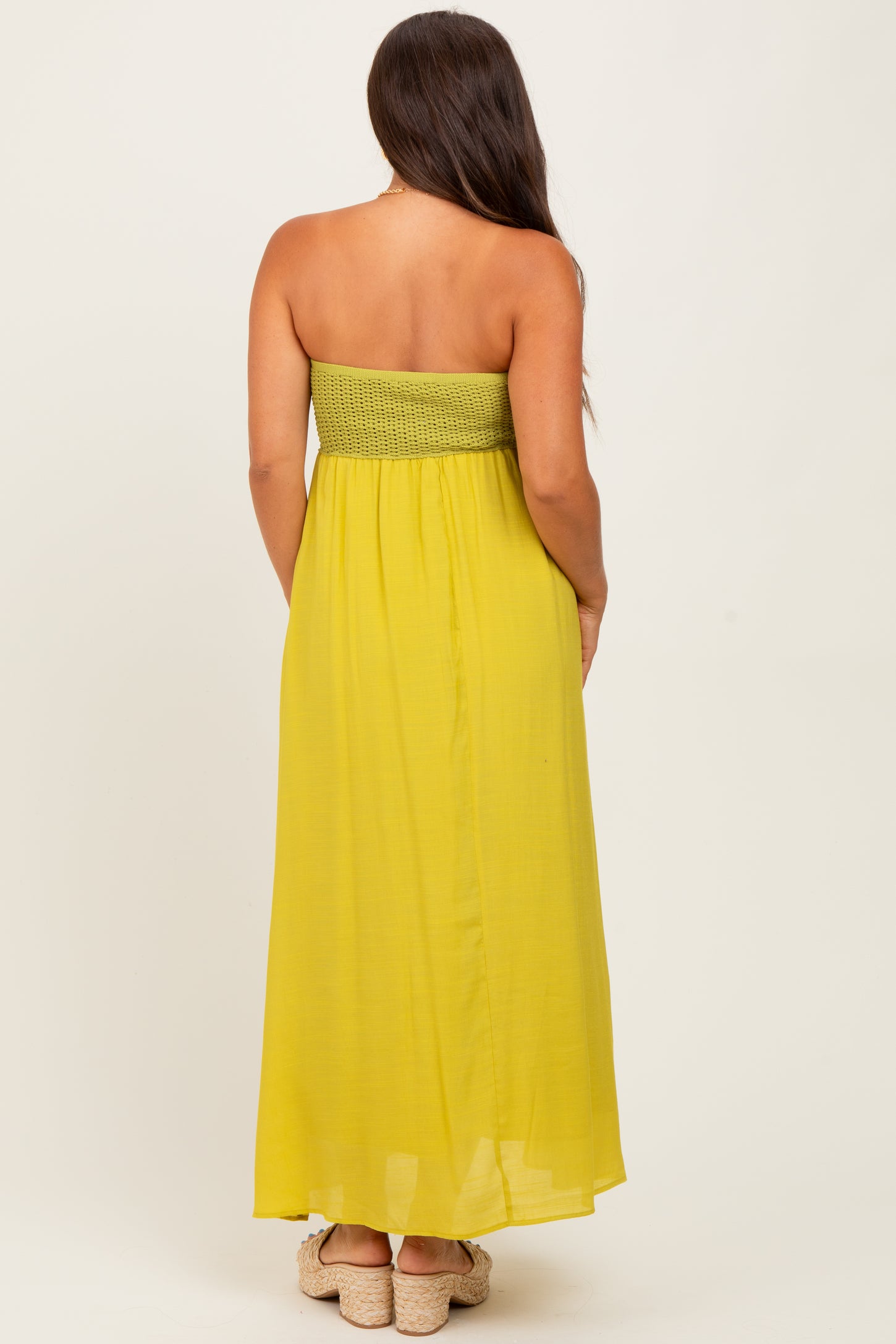Lime Crochet Contrast Beaded Halter Neck Maternity Maxi Dress