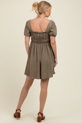 Olive Smocked Puff Sleeve Maternity Mini Dress