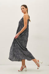 Navy Paisley Print Sleeveless Side Slit Maxi Dress