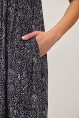 Navy Paisley Print Sleeveless Side Slit Maxi Dress