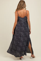 Navy Paisley Print Sleeveless Side Slit Maternity Maxi Dress
