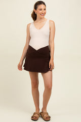Brown Crossover V-Waist Maternity Skort