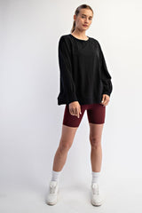 Black Oversized Cotton Slub Long Sleeve Top