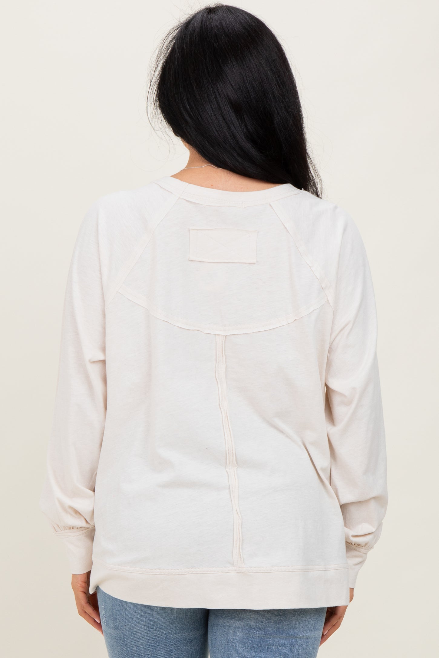 Cream Oversized Cotton Slub Long Sleeve Top