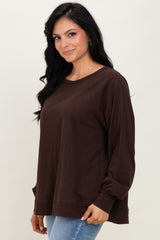 Brown Oversized Cotton Slub Long Sleeve Top