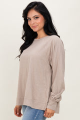 Taupe Oversized Cotton Slub Long Sleeve Top