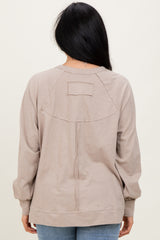 Taupe Oversized Cotton Slub Long Sleeve Top