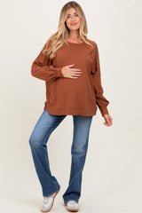 Mocha Oversized Cotton Slub Long Sleeve Maternity Top