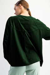Forest Green Oversized Cotton Slub Long Sleeve Top