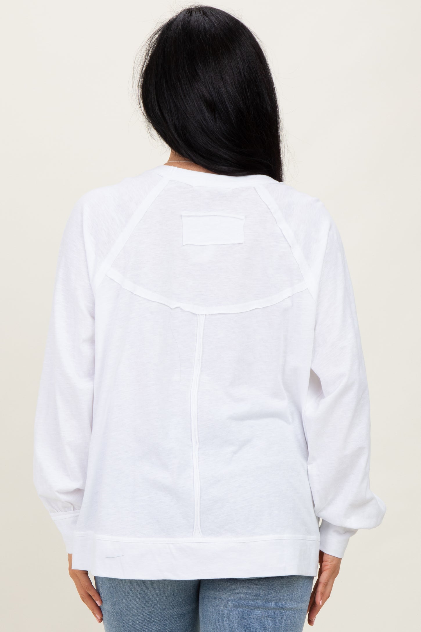 White Oversized Cotton Slub Long Sleeve Top