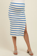 Blue/Cream Striped Fitted Sweater Maternity Maxi Skirt