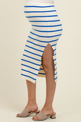 Blue/Cream Striped Fitted Sweater Maternity Maxi Skirt