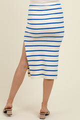 Blue/Cream Striped Fitted Sweater Maternity Maxi Skirt