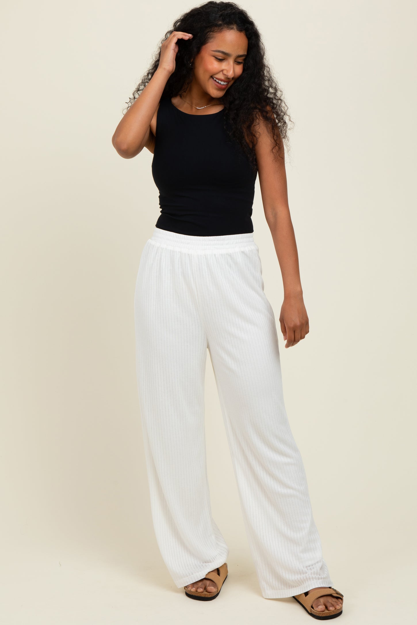 Ivory Ribbed Side Pocket Lounge Pants