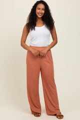 Rust Ribbed Side Pocket Maternity Lounge Pants