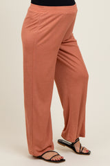 Rust Ribbed Side Pocket Maternity Lounge Pants