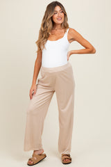 Beige Ribbed Side Pocket Maternity Lounge Pants