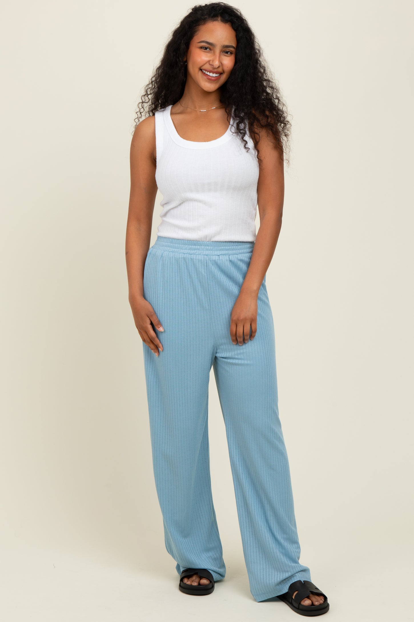 Light Blue Ribbed Side Pocket Lounge Pants