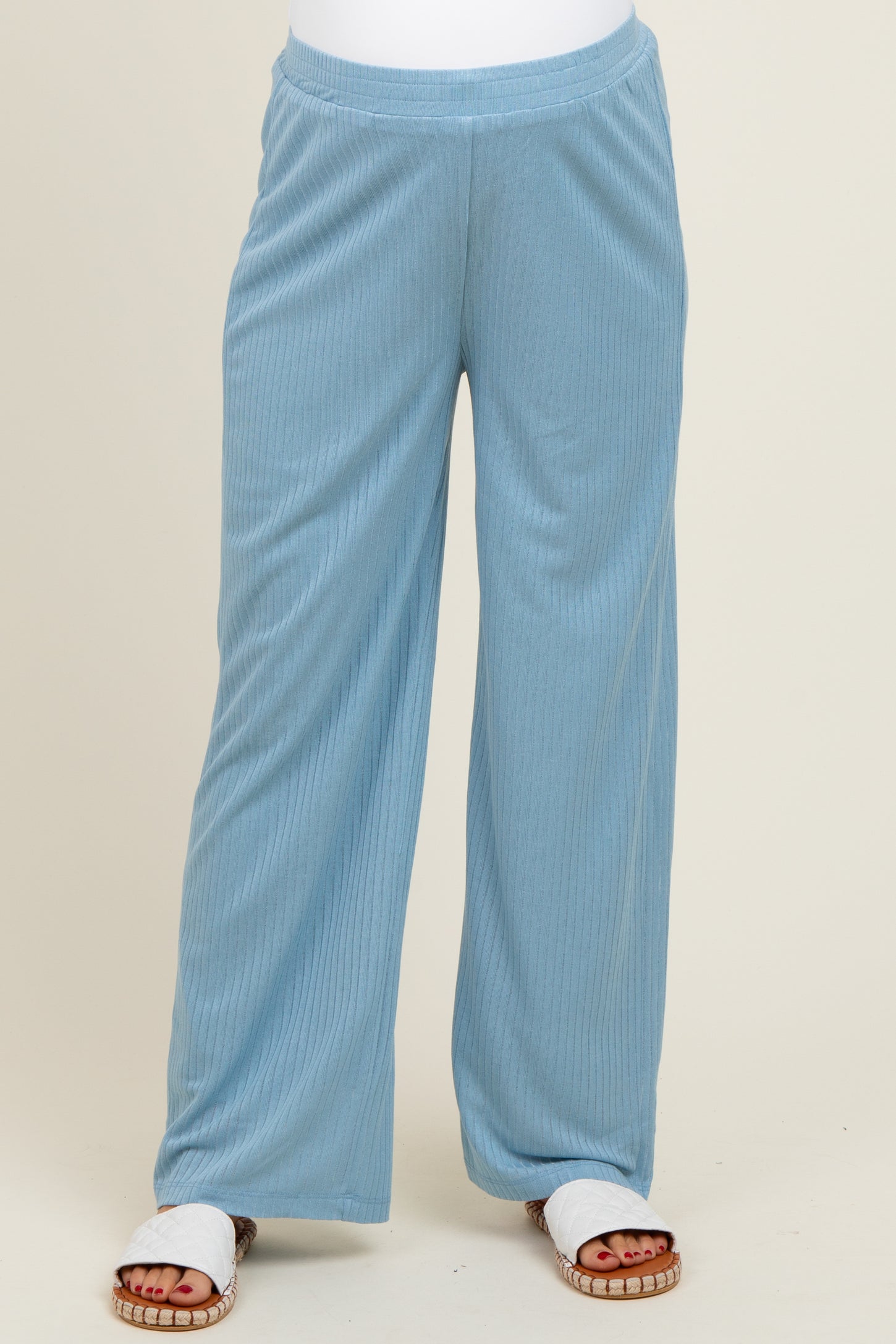 Light Blue Ribbed Side Pocket Maternity Lounge Pants