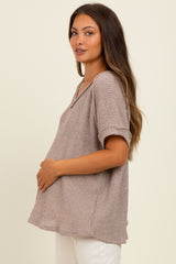 Mocha Short Sleeve V-Neck Solid Waffle Knit Maternity Top