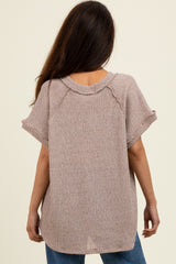 Mocha Short Sleeve V-Neck Solid Waffle Knit Top