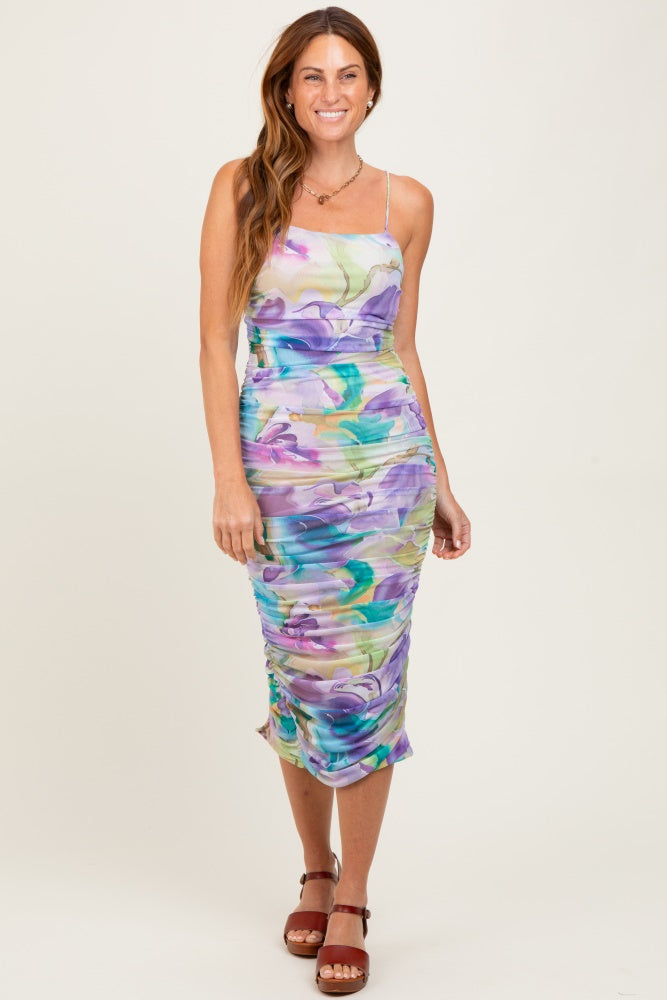 ruched criss cross dress Gown: Gathered Waist, Ruched, Fitted, Plunging Neck, Criss Cross Lace-Up Back