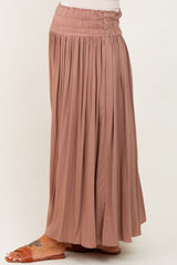Mocha Smocked Waistband Pleated Maternity Maxi Skirt