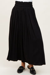 Black Smocked Waistband Pleated Maxi Skirt