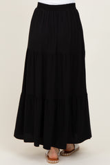 Black Drawstring Tiered Maxi Skirt