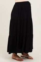 Black Drawstring Tiered Maternity Maxi Skirt