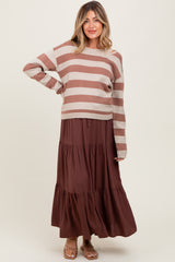 Brown Drawstring Tiered Maternity Maxi Skirt