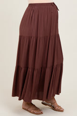 Brown Drawstring Tiered Maternity Maxi Skirt