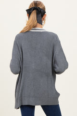 Grey Oversized Contrast Stripe Maternity Button Cardigan
