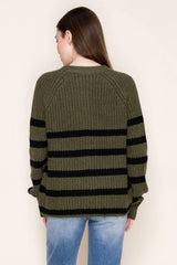 Olive Striped Chunky Knit Button Cardigan