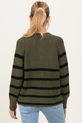 Olive Striped Chunky Knit Maternity Button Cardigan