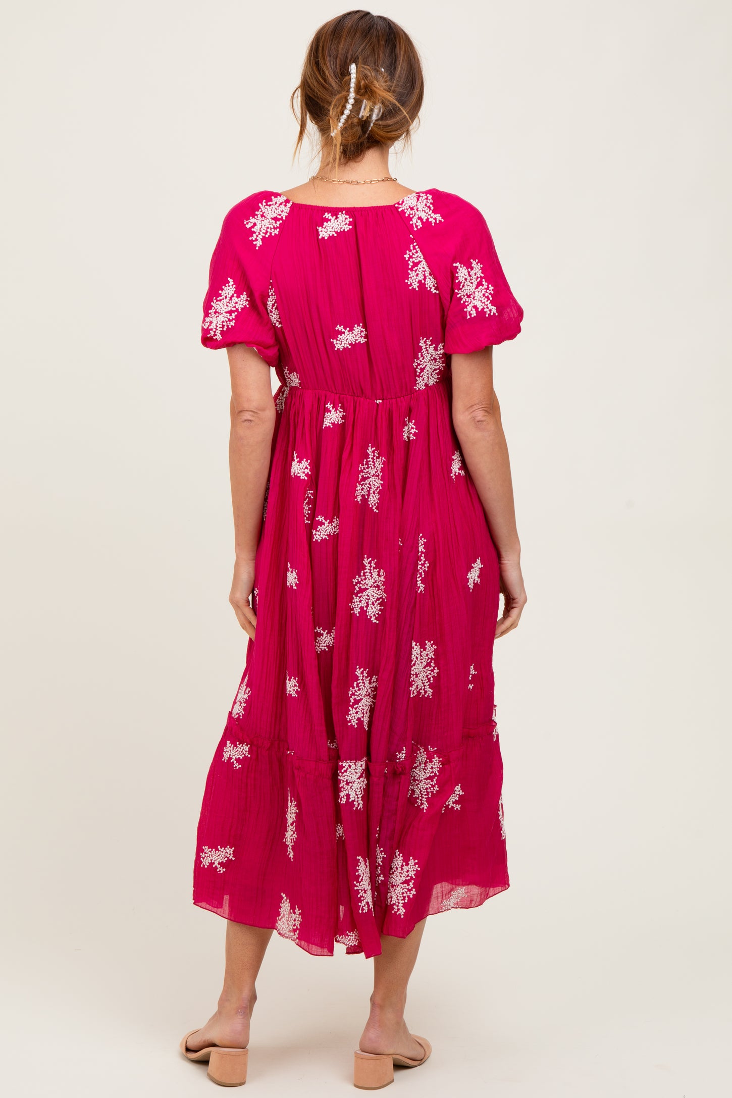 magenta ruffle midi dress Magenta Square Neck Ruffle Midi Dress