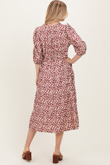 Cream Floral Button Down Front Tie Midi Dress